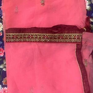 Pink Embroidered Fabric with Gold Accents
